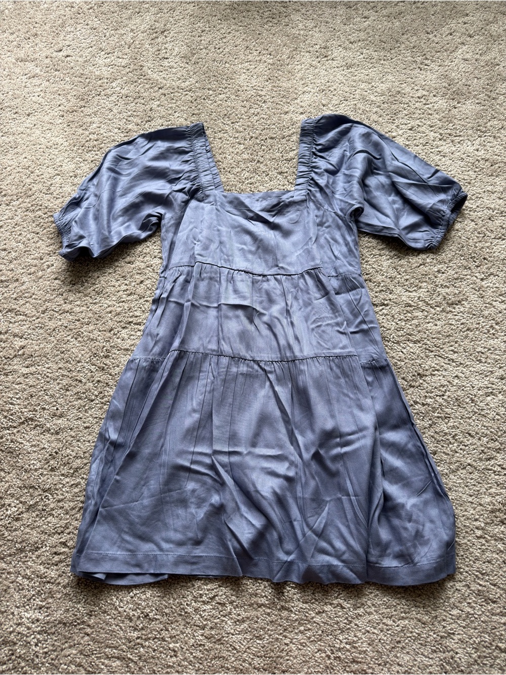 Square-Neck Puff Sleeve Mini Dress in Dusty Blue
